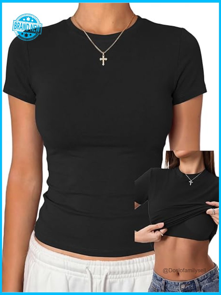 Built In Bra Cotton Jersey T Shirt Stretchy Fitted Everyday Basic Tee Gym